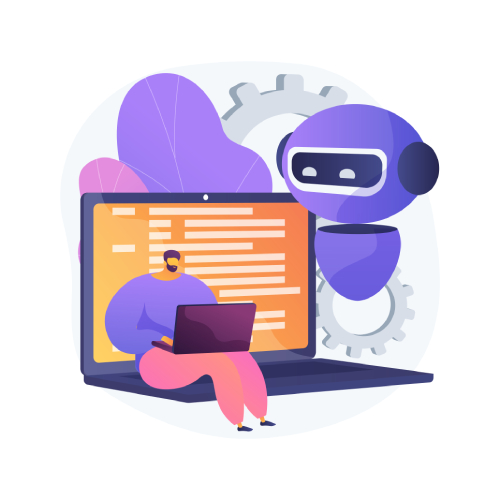 Laptop illustration with man and AI bot